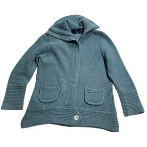 Nua Full Zip Up Hooded Sweater Womens Sz Medium Extrafine Merino Wool Silk Blue